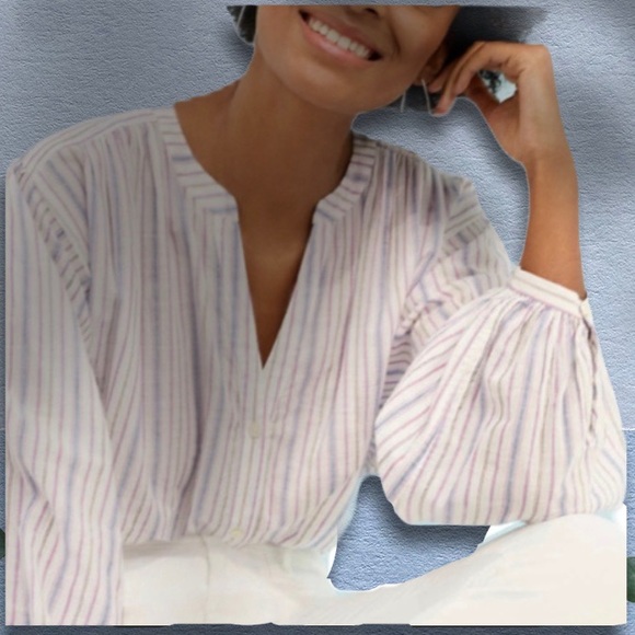 LOFT Tops - SOLD Loft Womens Blouse White Small Stripe Blue